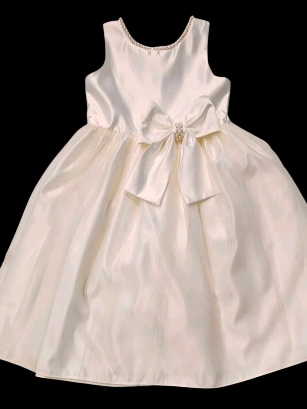 Sweet Kids Ivory Flower Girl Dress Size 8 Pearl Trim Satin Tulle Formal Wedding